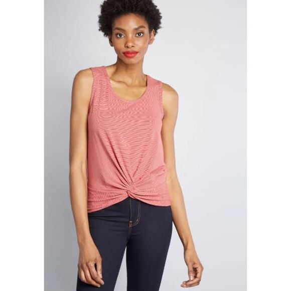 ModCloth Striped Scoop Neck Knotted Moxie Knit Tank Top Red Womens Sz XXS NWT - Picture 9 of 9
